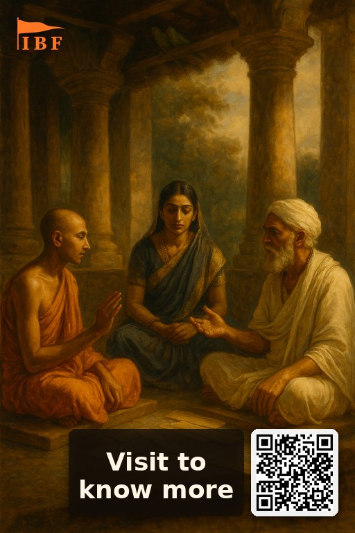 The debate at Māhiṣmatī — Shankara, Maṇḍana Miśra, and Ubhaya Bhāratī.